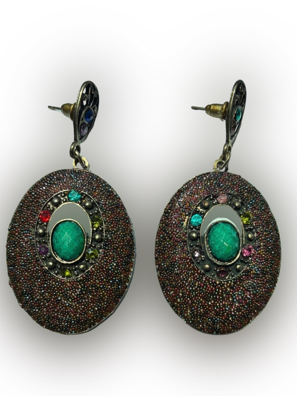 Vintage Boho Turquoise & Rhinestone Style Statement Earrings